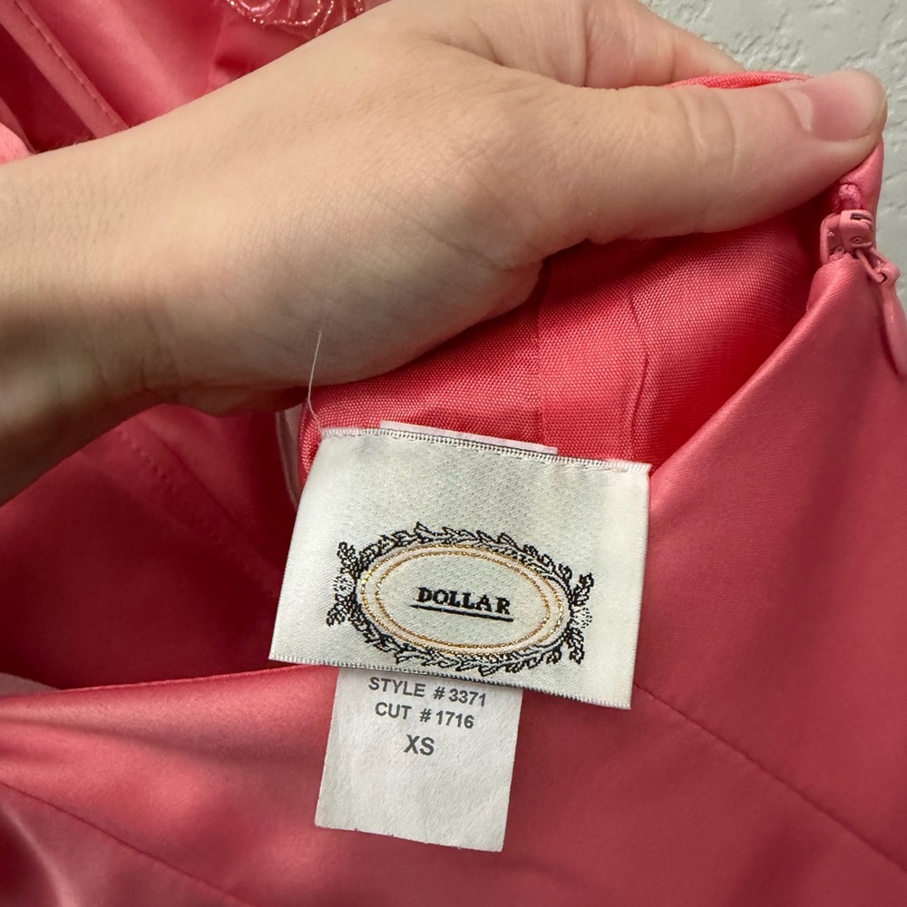 VTG 90s Y2K Dollar USA Coral Pink Satin Gown 3D Floral Beaded Halter Dress XS - Picture 10 of 15